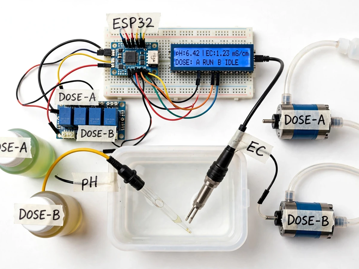 Automatic Hydroponic Nutrient Doser with pH and EC Control — project thumbnail preview