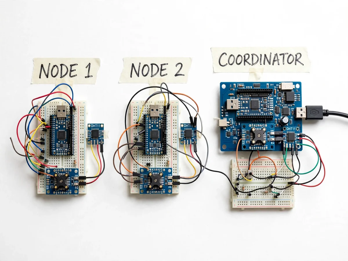 Multi-Node Wireless Temperature–Humidity Sensor Network with RF Coordinator — project thumbnail preview