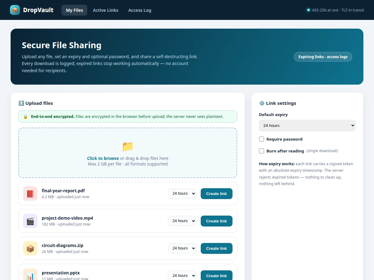 Secure File Sharing Web App with Expiring Links — project thumbnail preview