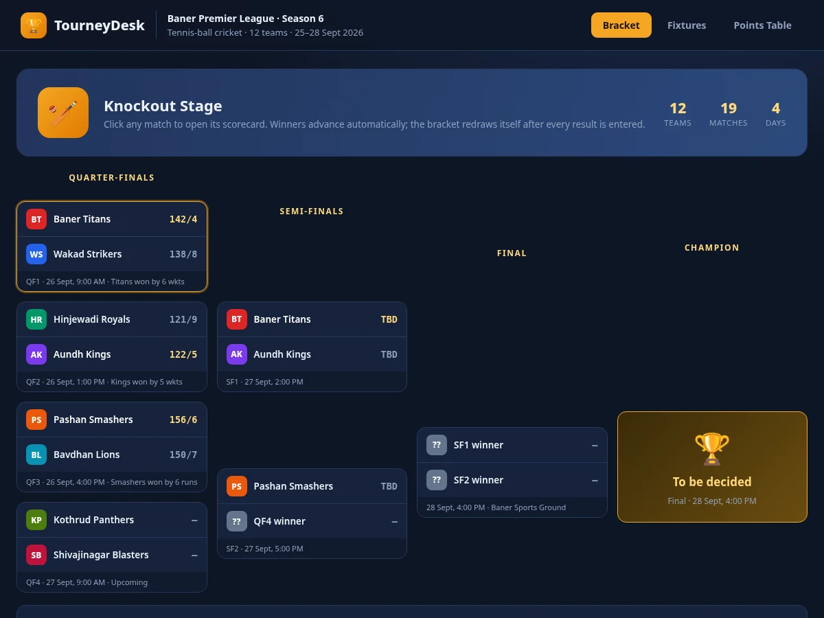 Local Sports Tournament Bracket and Fixture Manager — project thumbnail preview