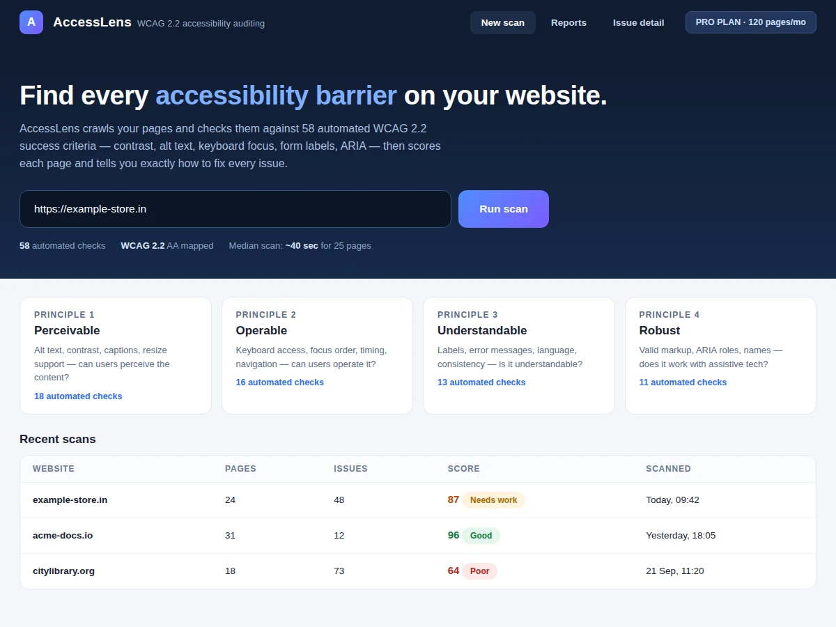 Website Accessibility Checker with WCAG Scoring — project thumbnail preview