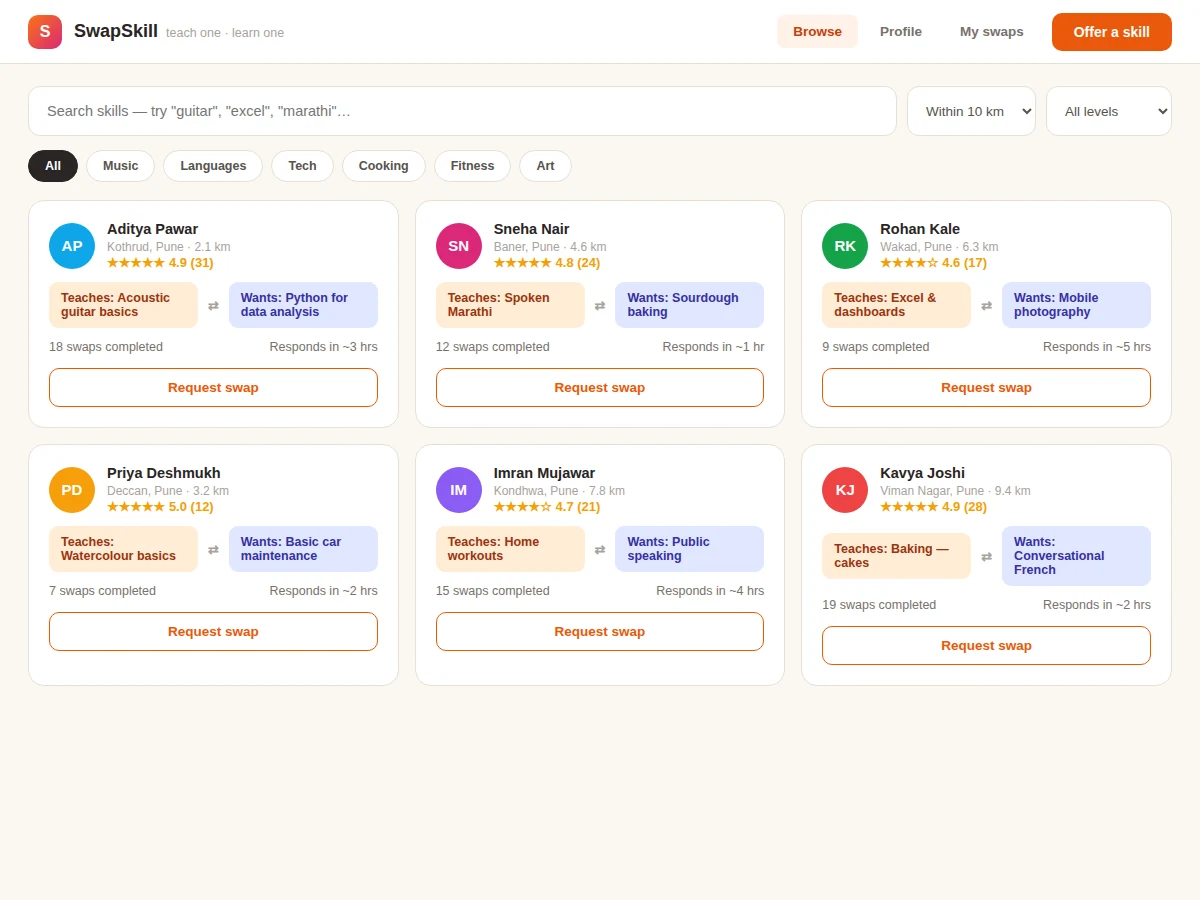 Community Skill-Swap Platform for Peer Learning — project thumbnail preview
