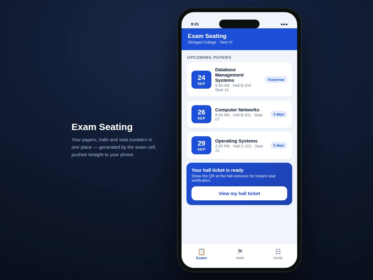 Exam Hall Seating Plan Android App with QR Verification — project thumbnail preview