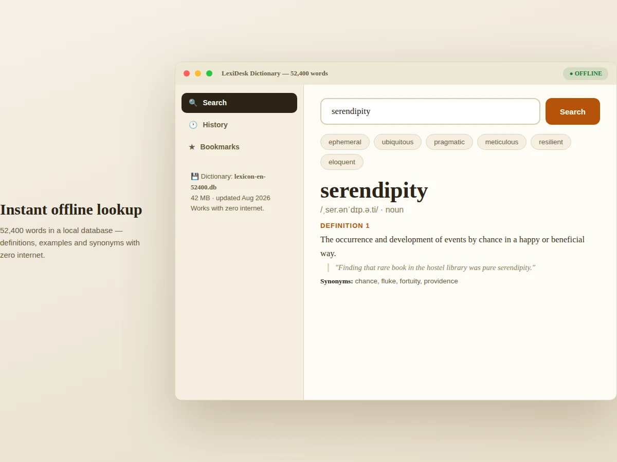 Offline Dictionary Desktop App with Word History — project thumbnail preview