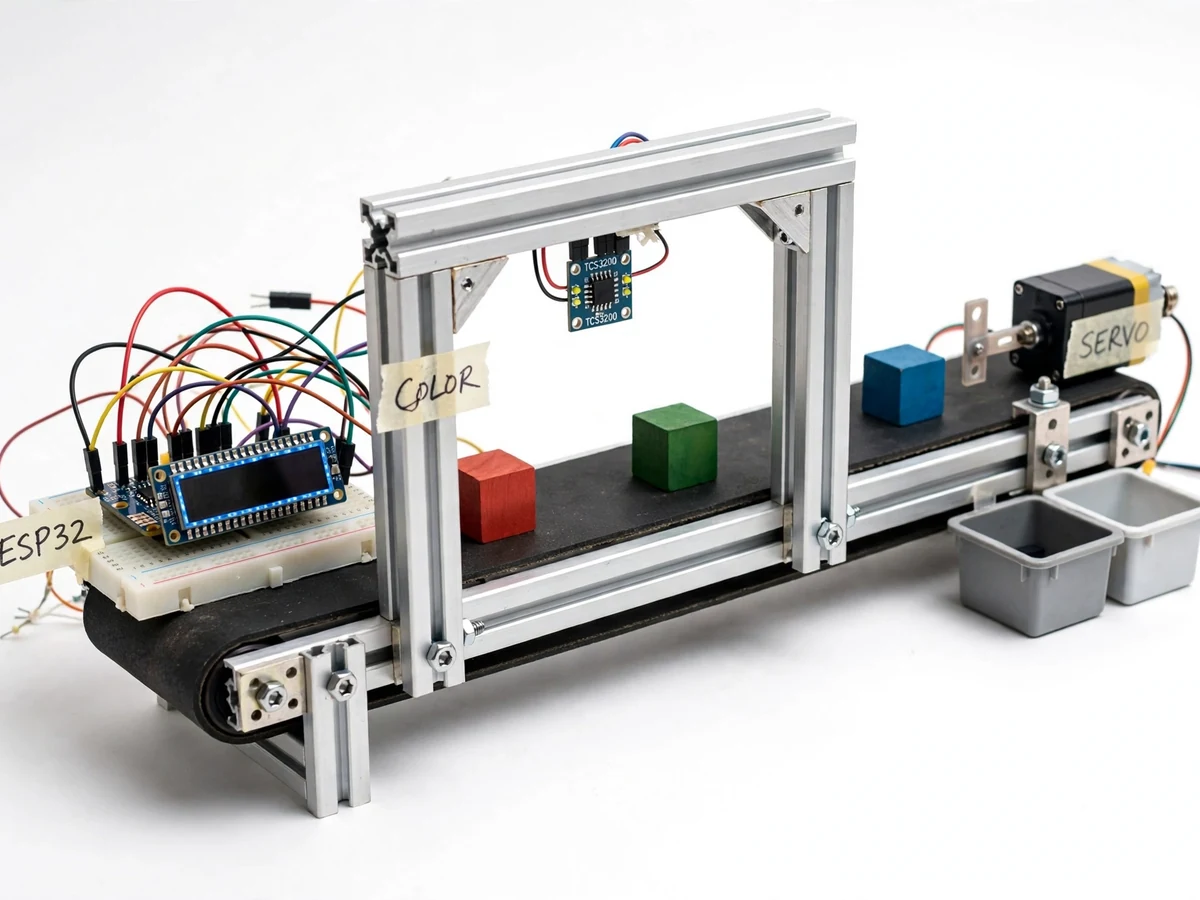 IoT-Enabled Color Sorting Conveyor with Servo Diverter — project thumbnail preview