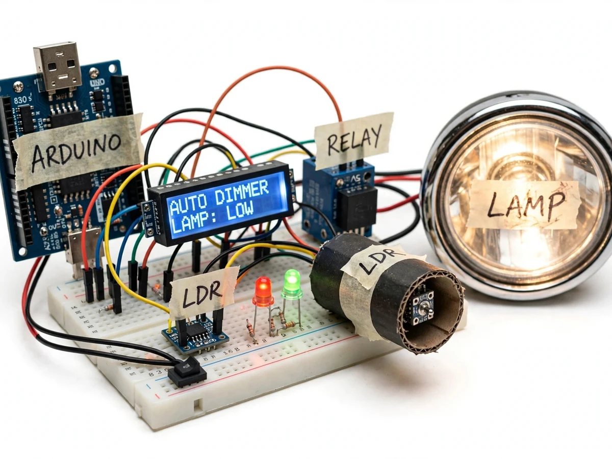 Automatic Vehicle Headlight Dimmer with Ambient Light Sensing — project thumbnail preview