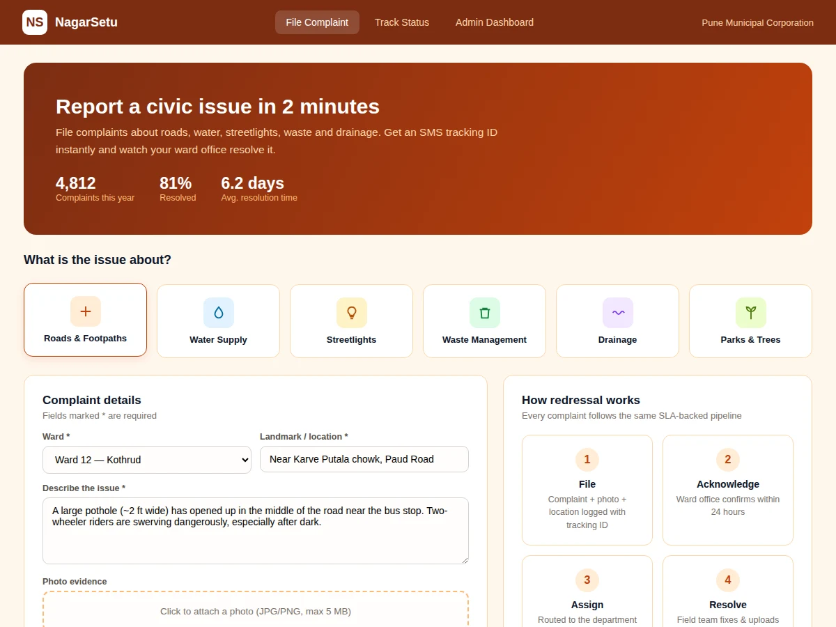 Municipal Complaint Redressal Portal — project thumbnail preview