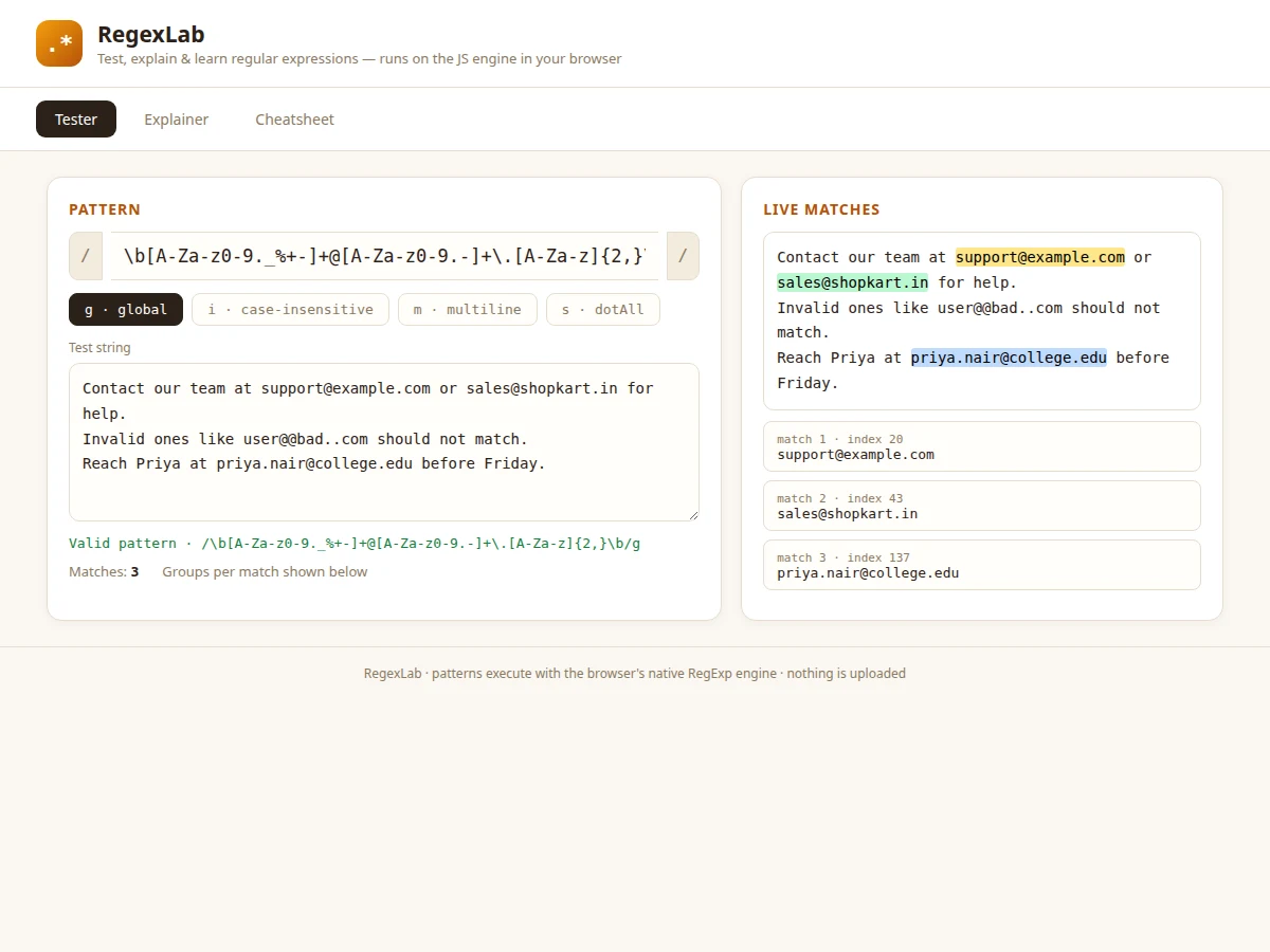 Regex Playground with Live Explanation — project thumbnail preview