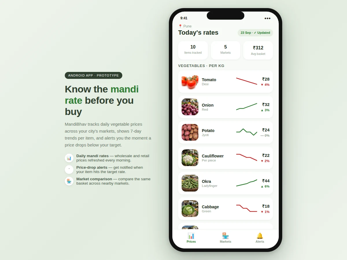 Vegetable Market Price Tracker Android App — project thumbnail preview