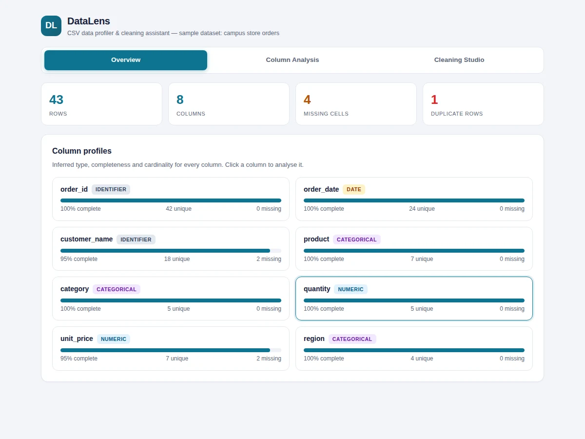 CSV Data Profiler and Cleaning Assistant — project thumbnail preview